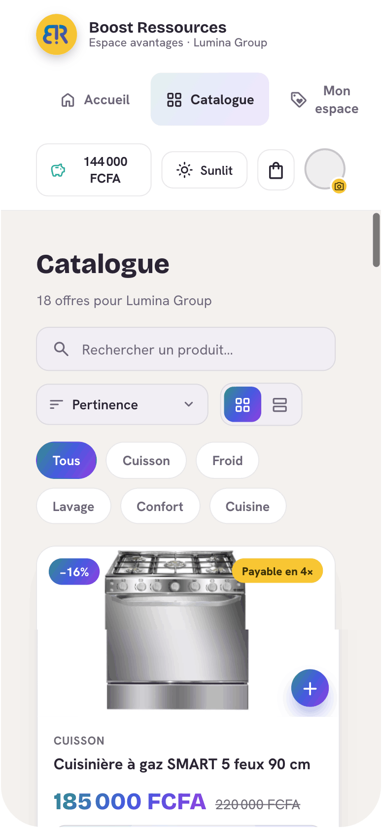 Le catalogue d'offres négociées, en thème clair Sunlit